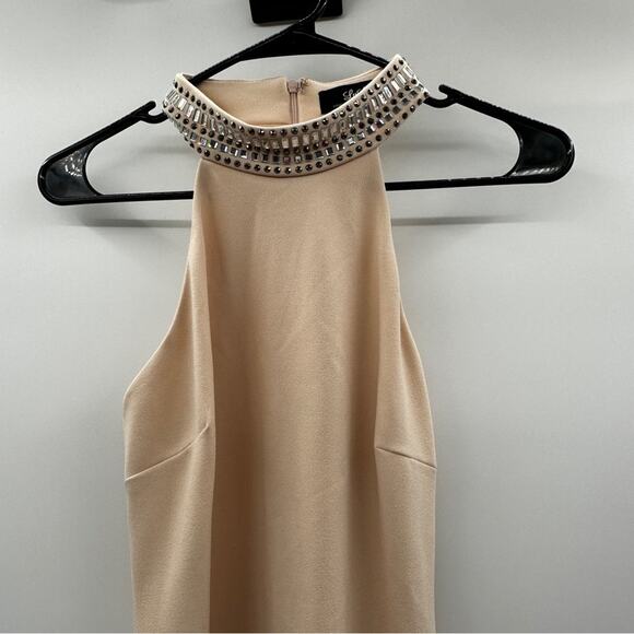 Lulus Beige Cream Sleeveless Embellished Jeweled Mock Neck‎ Mini Dress Size M - Picture 2 of 9